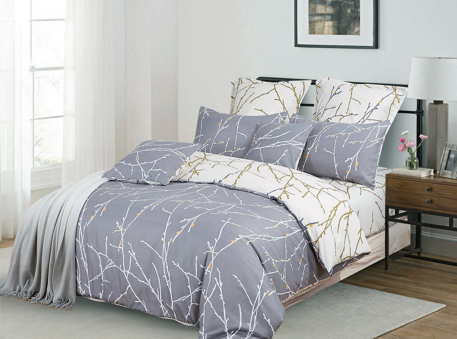 Arbora Reversible Quilt Cover Set – Grey – Queen