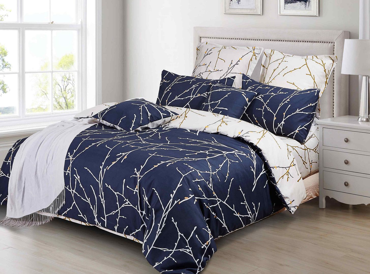Arbora Reversible Quilt Cover Set – Blue – Queen
