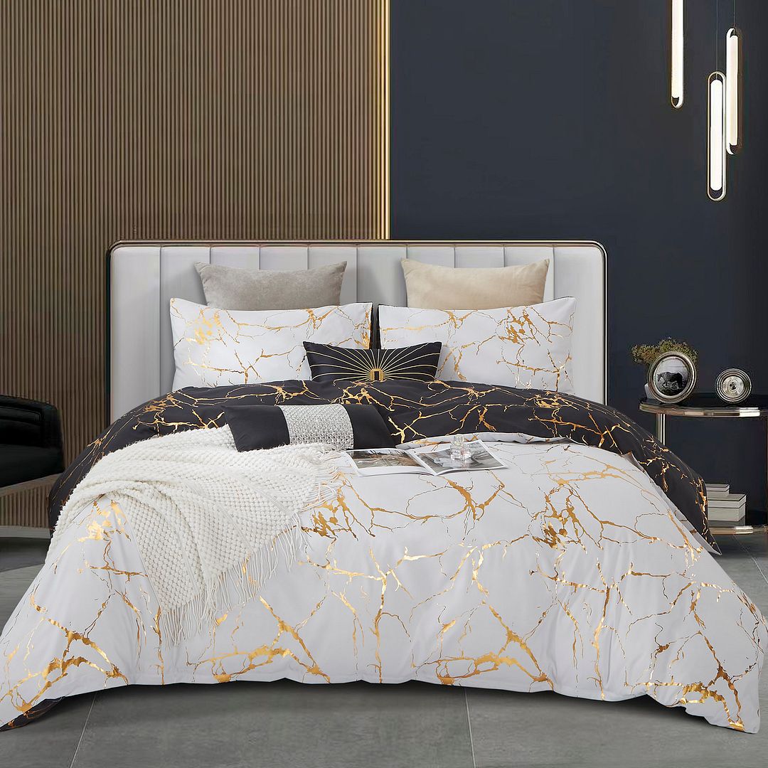 Alderon Reversible Quilt Cover Set – Black – Queen