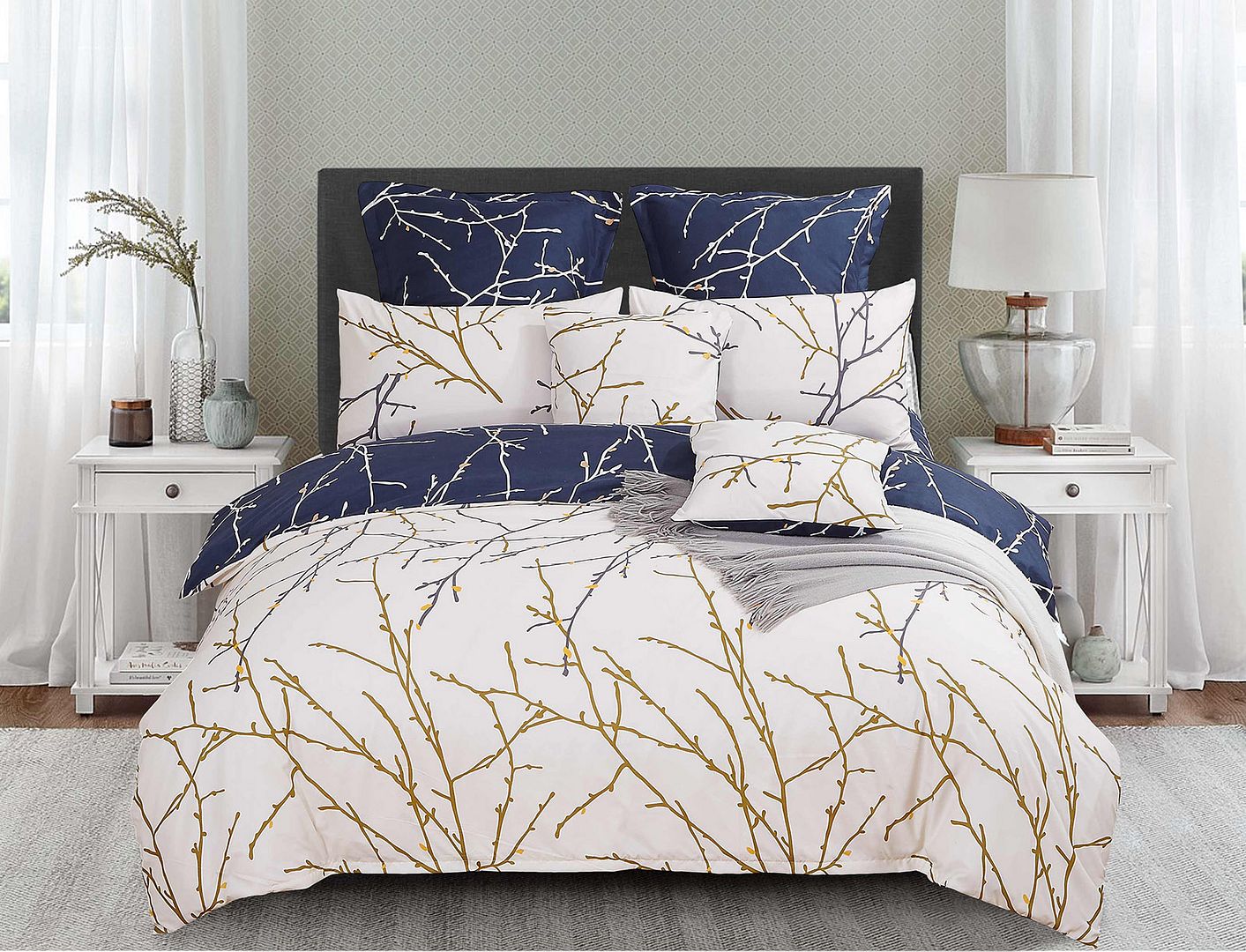 Arbora Reversible Quilt Cover Set – Blue – Super King