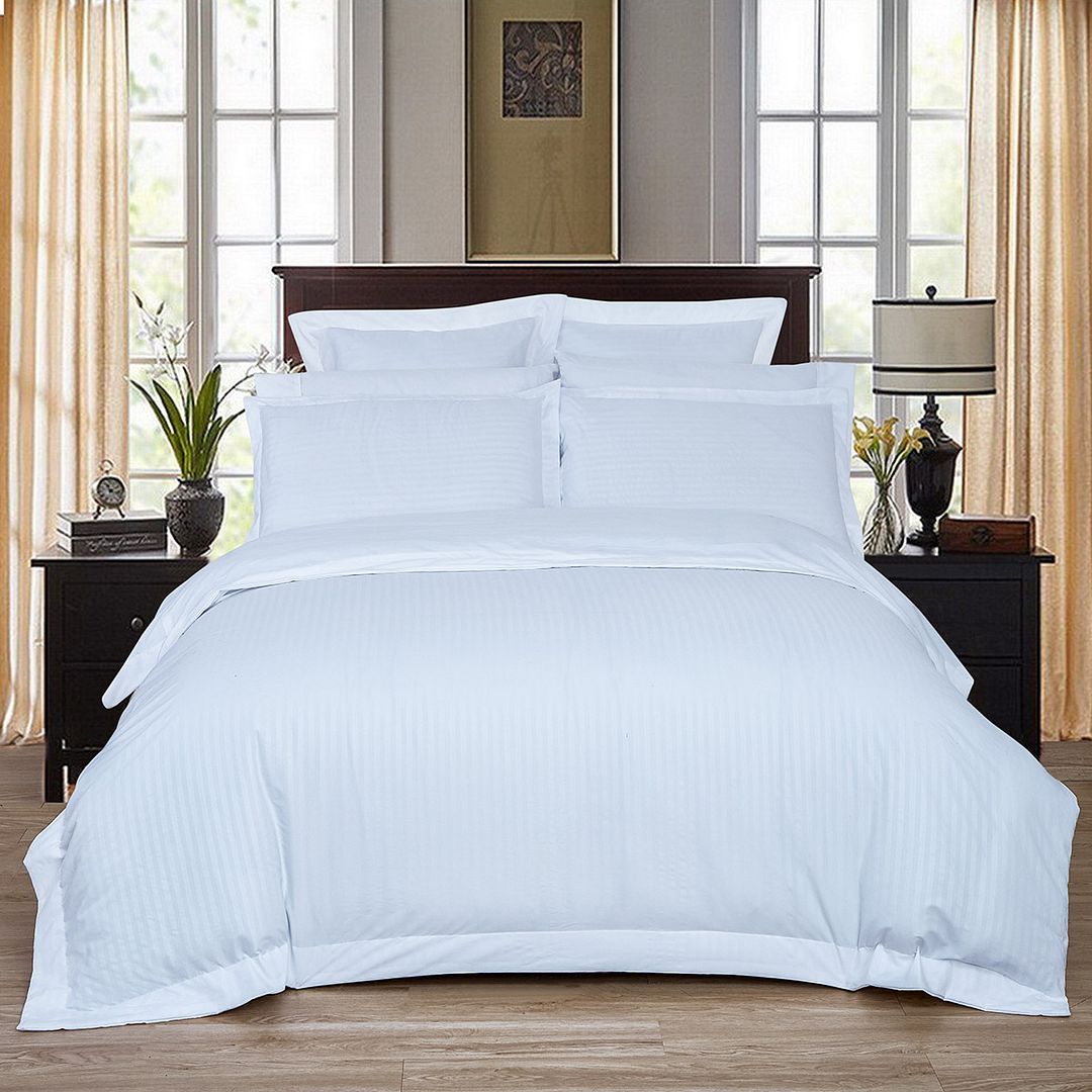 Atlas 1000TC Ultra Soft Striped White Duvet Quilt Cover Set – King