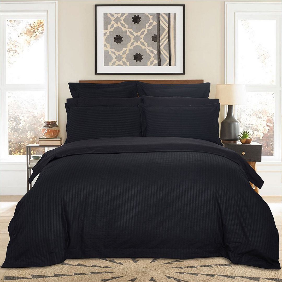 Arlo 1000TC Ultra Soft Striped Black Duvet Quilt Cover Set – Queen