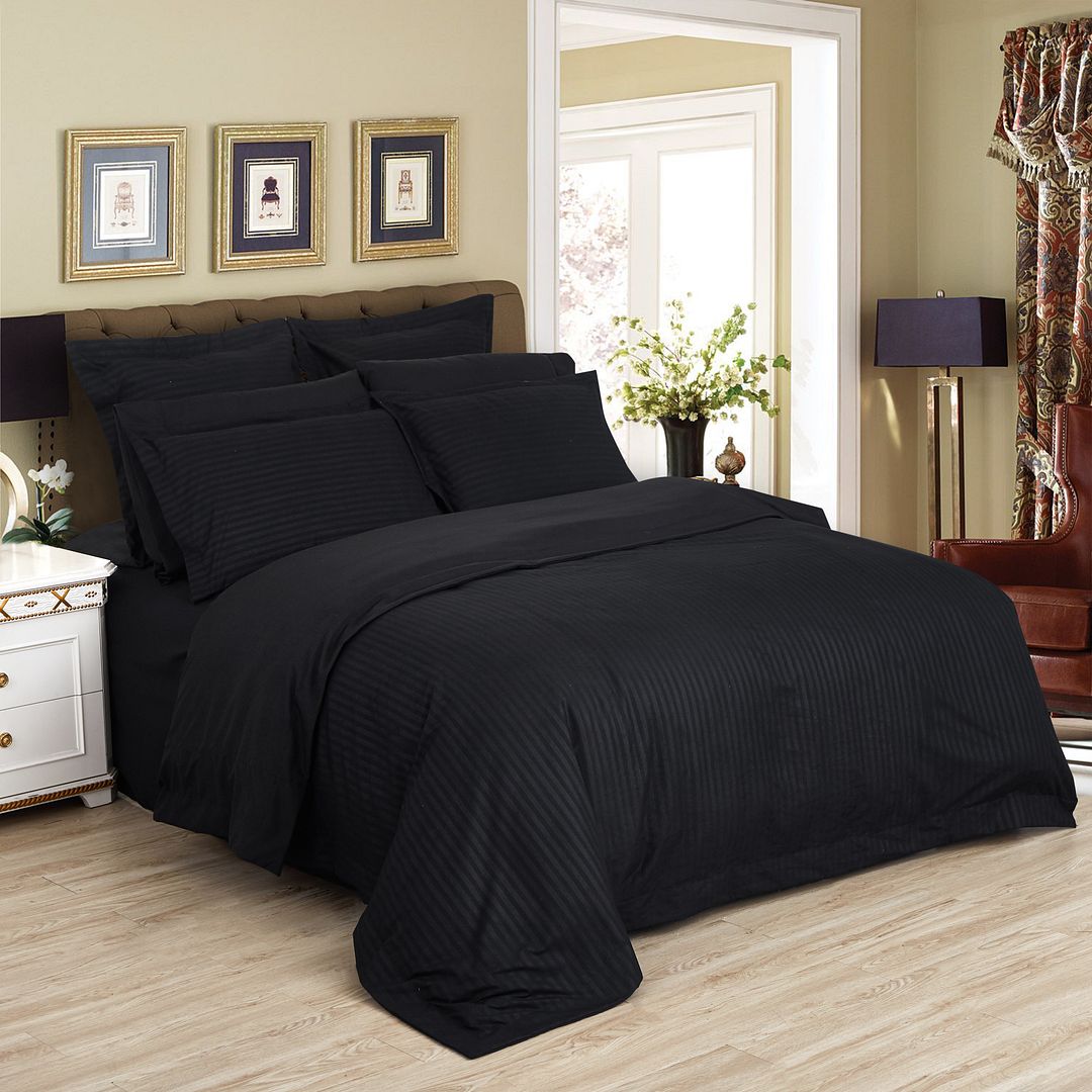 Arlo Ultra Soft Striped Quilt Cover Set – Black – Queen