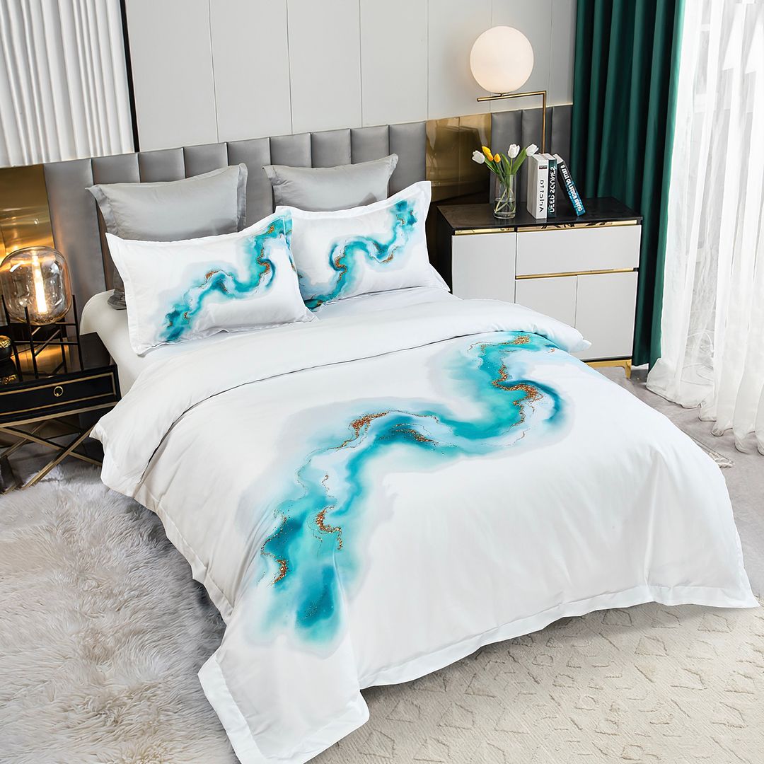 Halston Ocean Marble Quilt Cover Set – Multi – Queen
