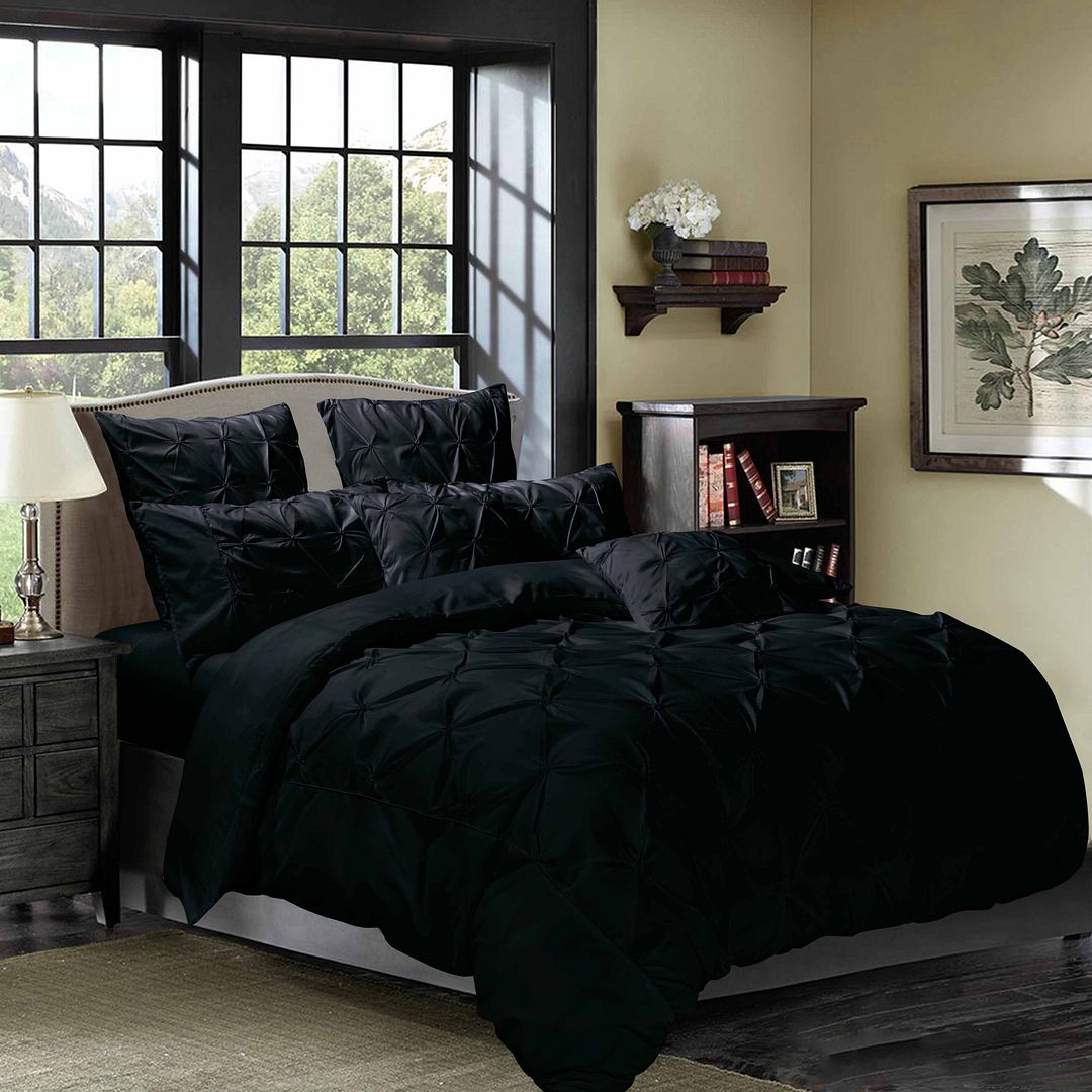Valdora Diamond Pintuck Quilt Cover Set – Black – Double