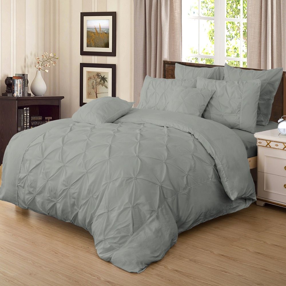 Valdora Diamond Pintuck Quilt Cover Set – Grey – Double