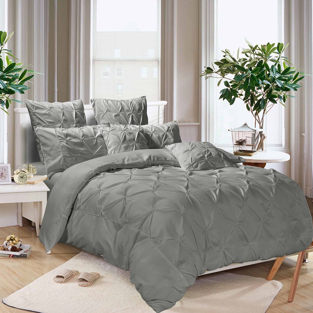 Valdora Diamond Pintuck Quilt Cover Set – Grey – Double