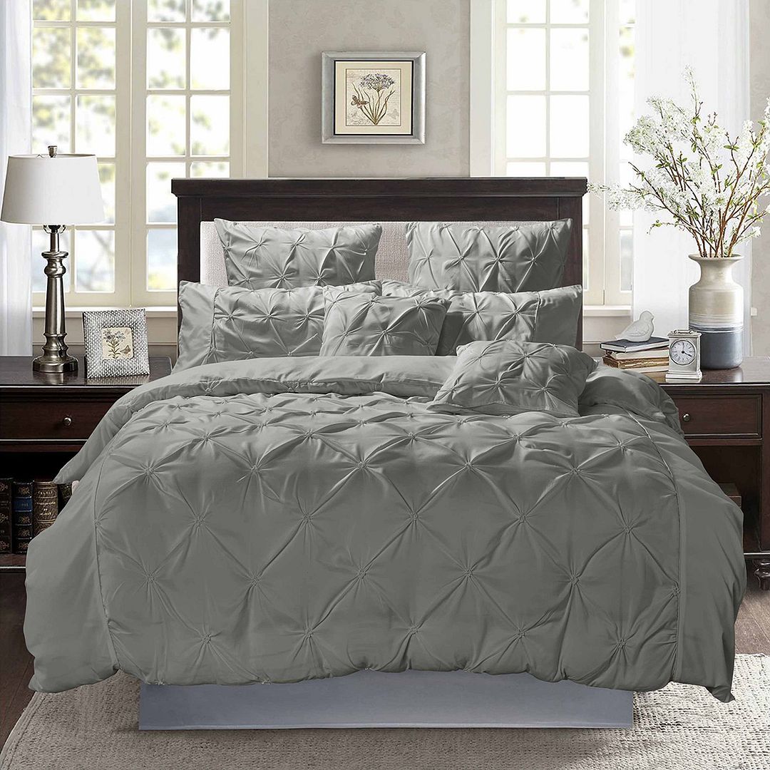 Valdora Diamond Pintuck Quilt Cover Set – Grey – Double