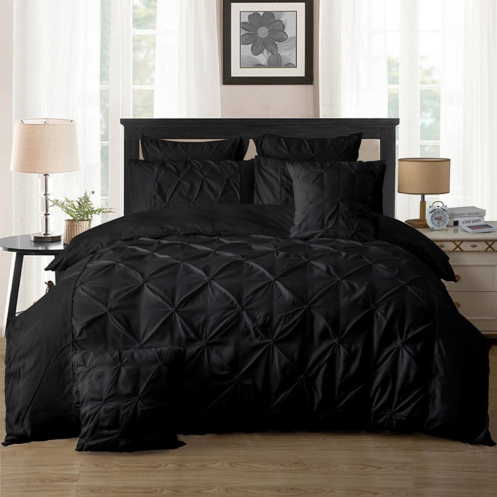 Diamond Pintuck Black Duvet Quilt Cover Set – King