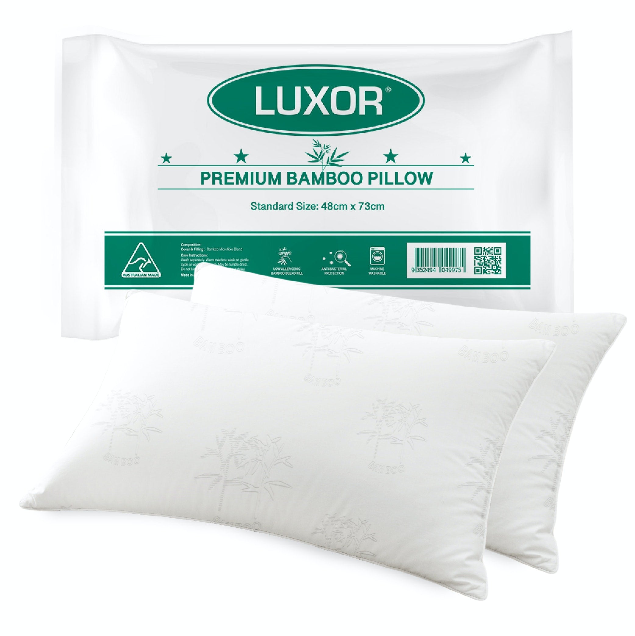 Australian Made Bamboo Cooling Pillow Standard Twin Pack