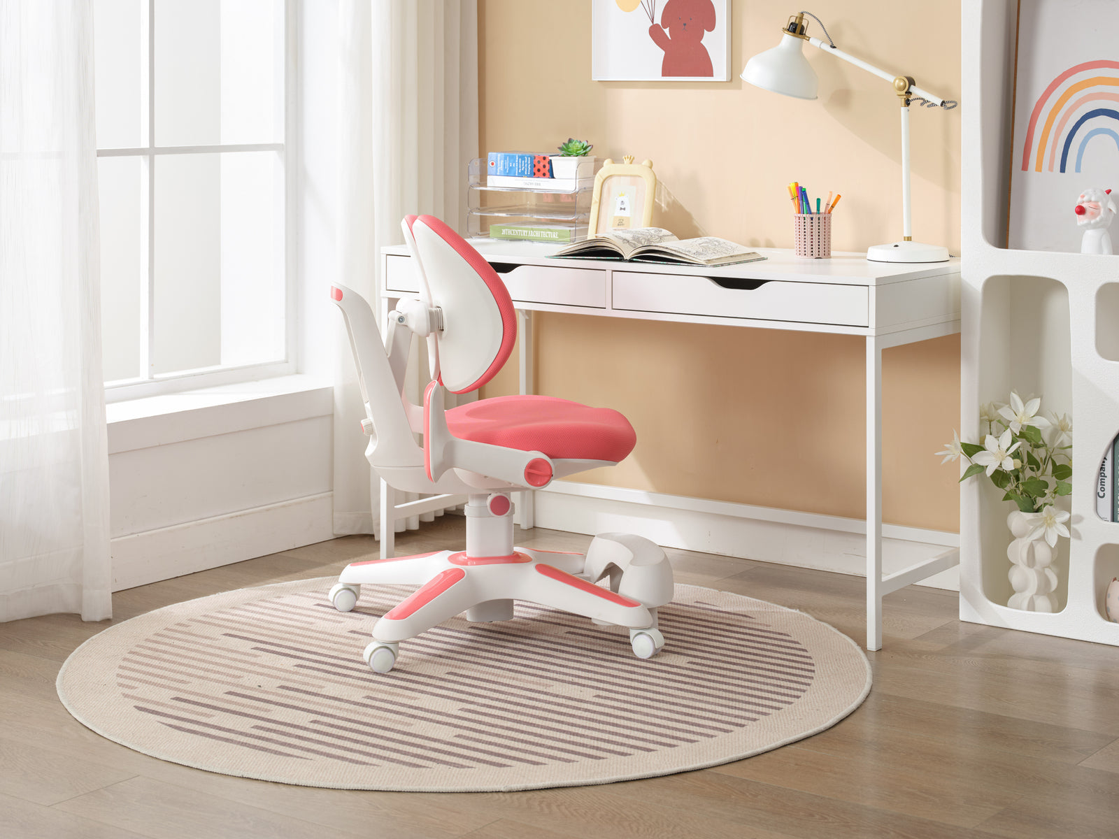 Marston Ergonomic Kids Study Chairs – Pink – Set of 2
