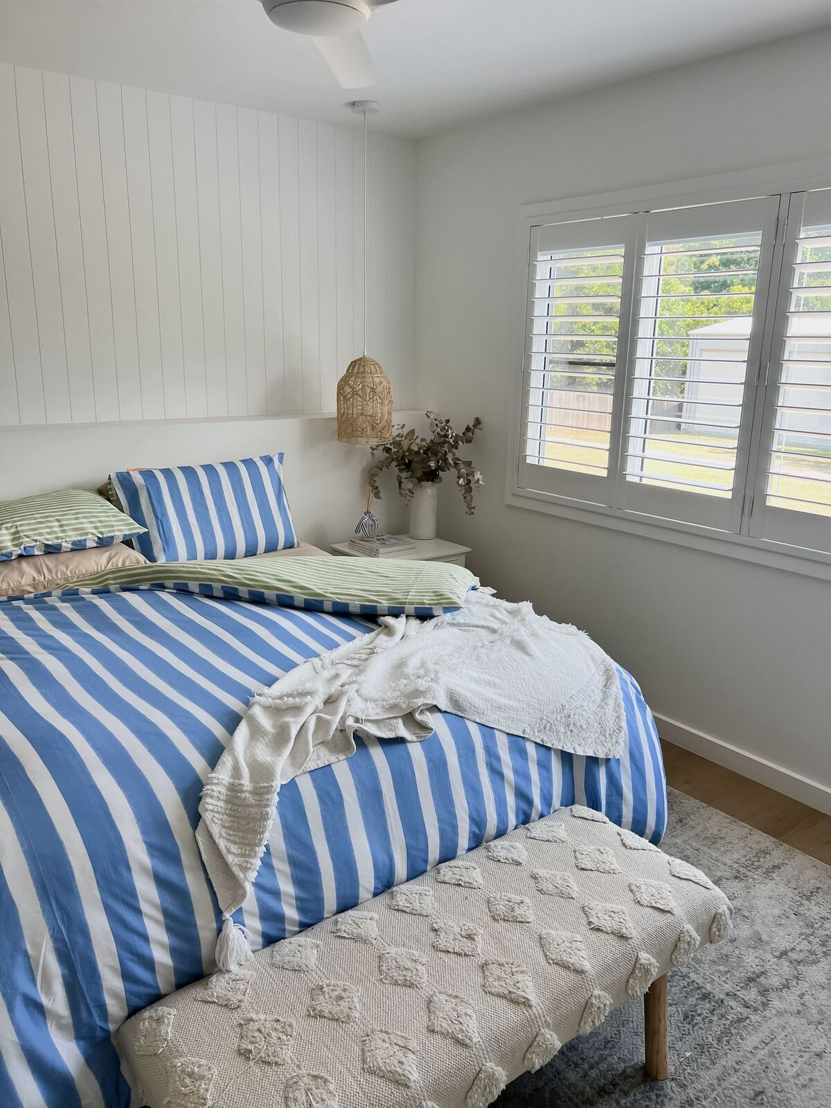 Nova Cotton Quilt Cover Set – Blue Green White Stripe – Queen
