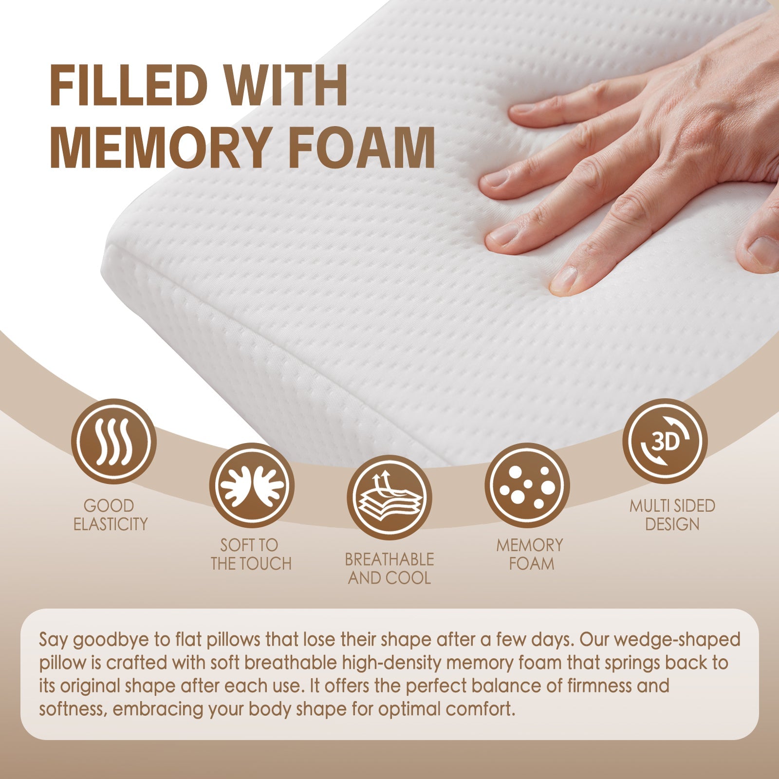 Clevinger Memory Foam Bed Wedge Support Pillow – White – 30 cm