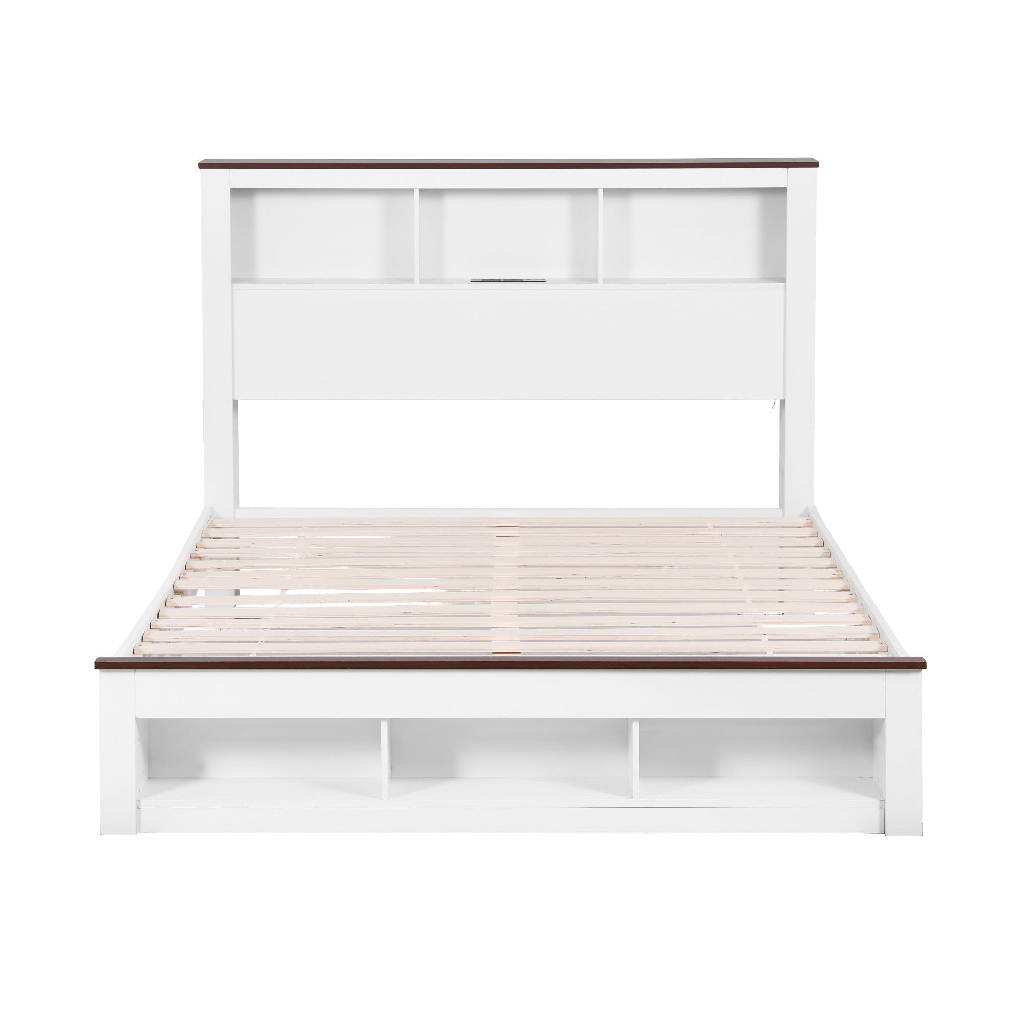 Linden Bed Frame with Storage, LED & Charging Station – White – Double