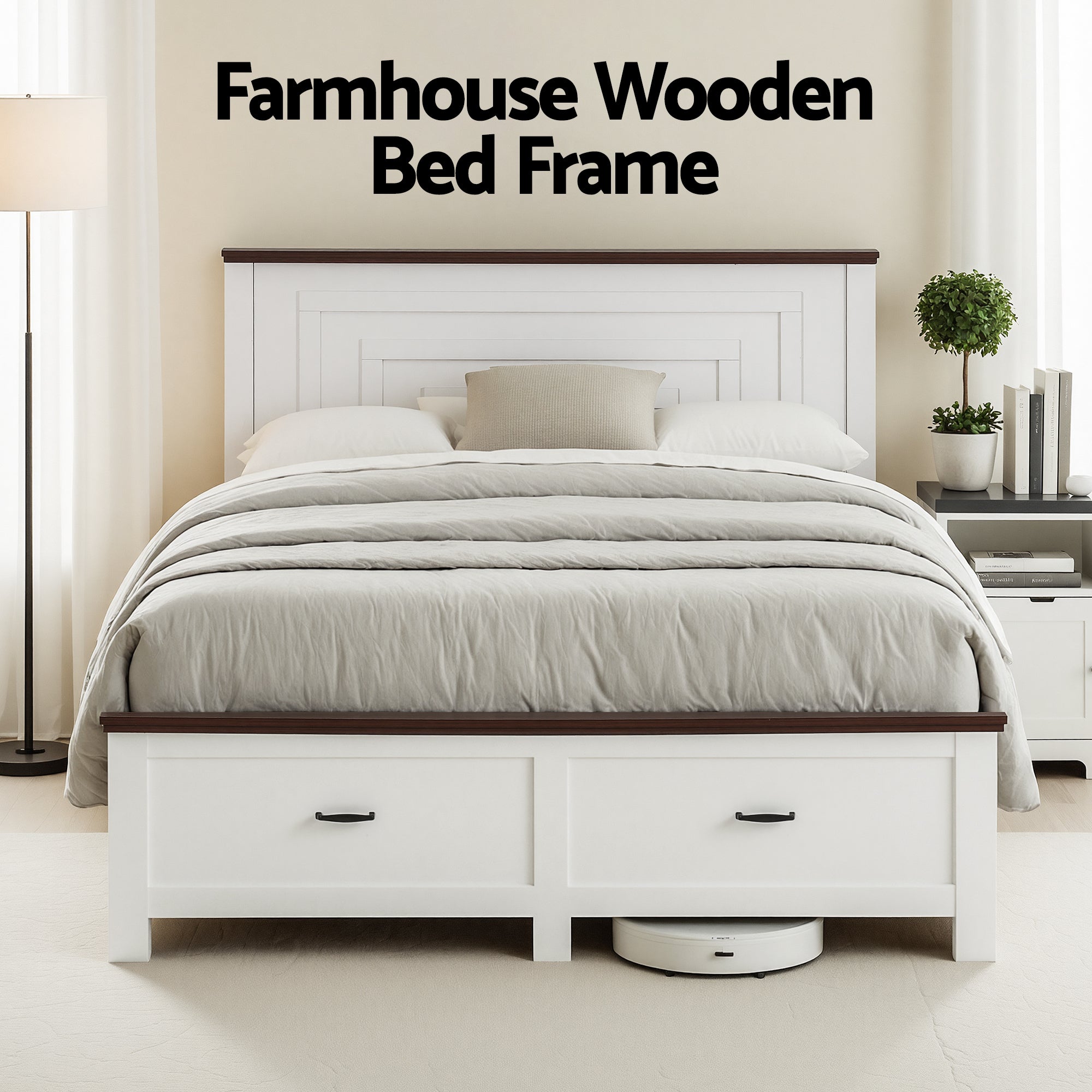 Rowan Wooden Bed Frame with Storage Drawers – White – Double