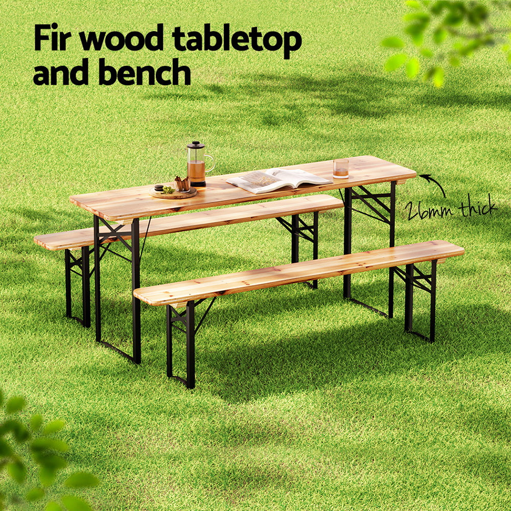 Haven Wooden Bench Dining Set – Natural – 3 Piece